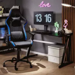 Beliani Silla De Oficina LED De Piel Sintética Negra GLEAM -Sillas Ventas undef src sa picid 852101 type whitesh image scaled