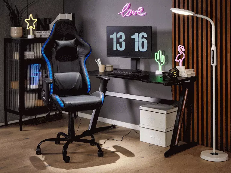 Beliani Silla De Oficina LED De Piel Sintética Negra GLEAM - Imagen 3