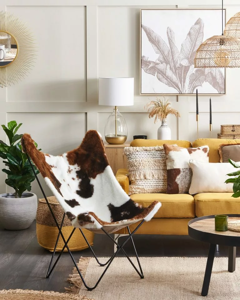 Beliani Sillón De Poliéster Marrón/blanco/negro NYBRO - Imagen 3