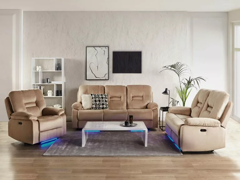 Beliani Sillón LED Reclinable De Terciopelo Beige Arena BERGEN - Imagen 5